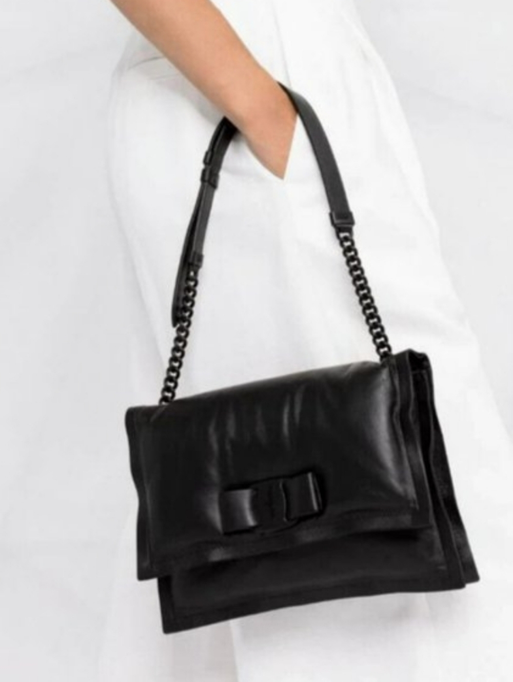 SALVATORE FERRAGAMO Calfskin Medium Viva Bow Padded Shoulder Bag Black - Picture 17 of 17
